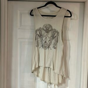 Ladies size small Free People sleeveless bilevel shirt Army of Lovers graphic